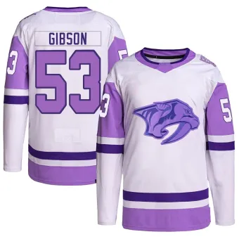 Men's Andrew Gibson Nashville Predators Hockey Fights Cancer Primegreen Jersey - White/Purple Authentic