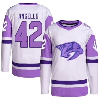 Men's Anthony Angello Nashville Predators Hockey Fights Cancer Primegreen Jersey - White/Purple Authentic