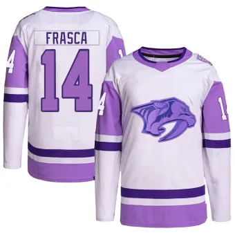 Men's Jordan Frasca Nashville Predators Hockey Fights Cancer Primegreen Jersey - White/Purple Authentic