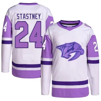 Men's Spencer Stastney Nashville Predators Hockey Fights Cancer Primegreen Jersey - White/Purple Authentic