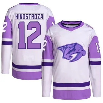 Men's Vinnie Hinostroza Nashville Predators Hockey Fights Cancer Primegreen Jersey - White/Purple Authentic