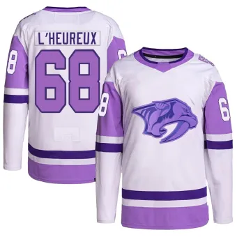 Men's Zachary L'Heureux Nashville Predators Hockey Fights Cancer Primegreen Jersey - White/Purple Authentic