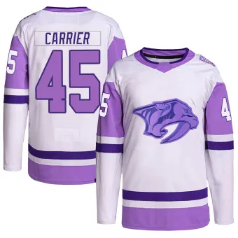 Youth Alexandre Carrier Nashville Predators Hockey Fights Cancer Primegreen Jersey - White/Purple Authentic