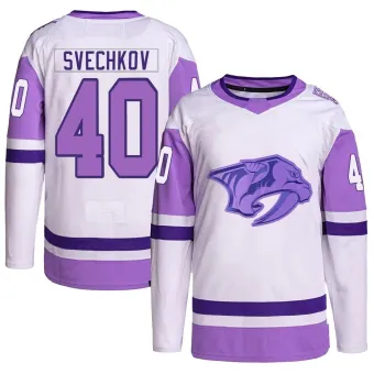 Youth Fedor Svechkov Nashville Predators Hockey Fights Cancer Primegreen Jersey - White/Purple Authentic