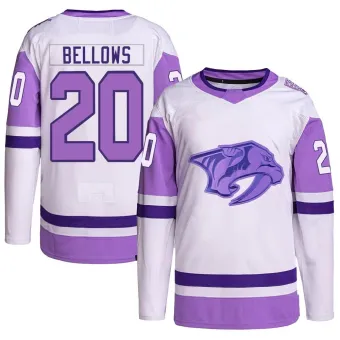 Youth Kieffer Bellows Nashville Predators Hockey Fights Cancer Primegreen Jersey - White/Purple Authentic