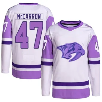 Youth Michael McCarron Nashville Predators Hockey Fights Cancer Primegreen Jersey - White/Purple Authentic