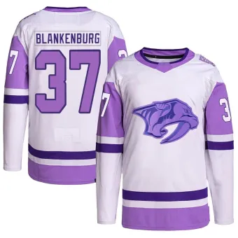 Youth Nick Blankenburg Nashville Predators Hockey Fights Cancer Primegreen Jersey - White/Purple Authentic